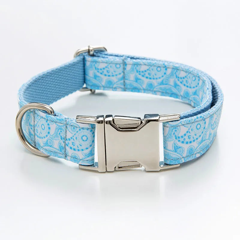 Paisley polyester pet collar leash set with matching bow in XS to XL sizes
