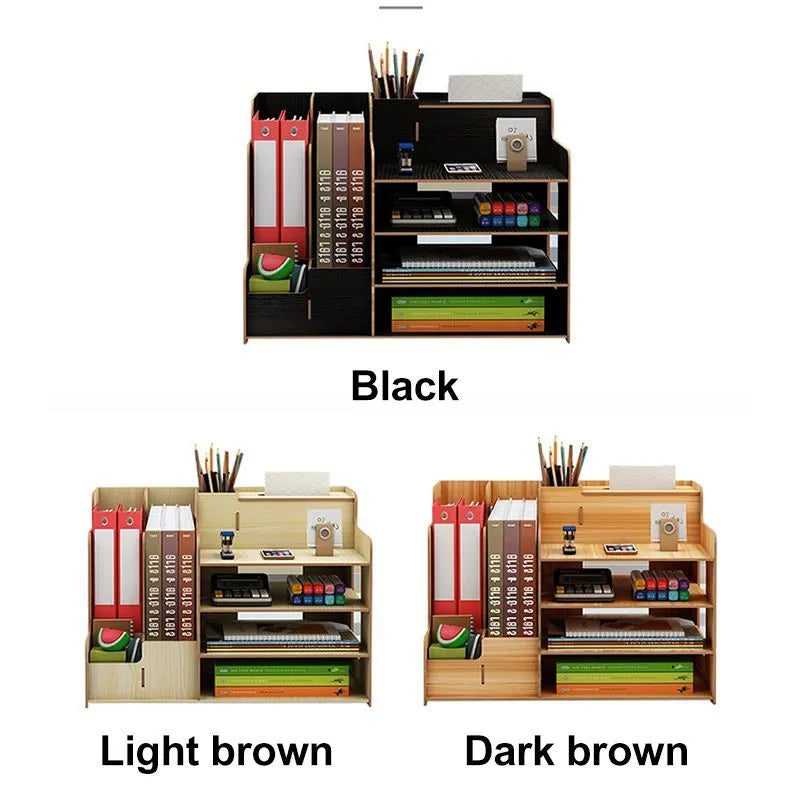 Wooden student dormitory storage box with bookshelf, stationery storage, and pumping tissues holder, 28 x 29 x 39 cm, in cherry wood finish