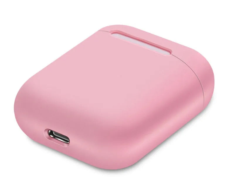 Split-shell silicone protective case for Apple AirPods charging box in a selection of colours on a plain background.