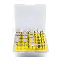 Set of gold-coloured alloy grinding heads with elliptical cone shapes and 3mm shanks