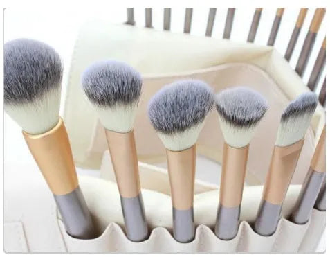 Persian make-up brush set with rice white brush heads and champagne-coloured handles