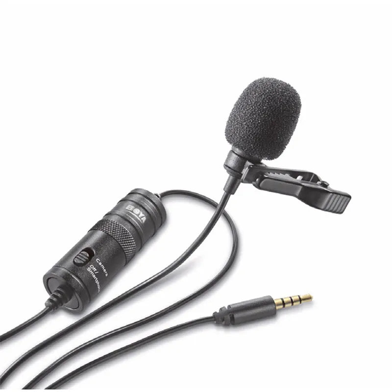Black lavalier microphone professional camera with clip and 3.5mm plug