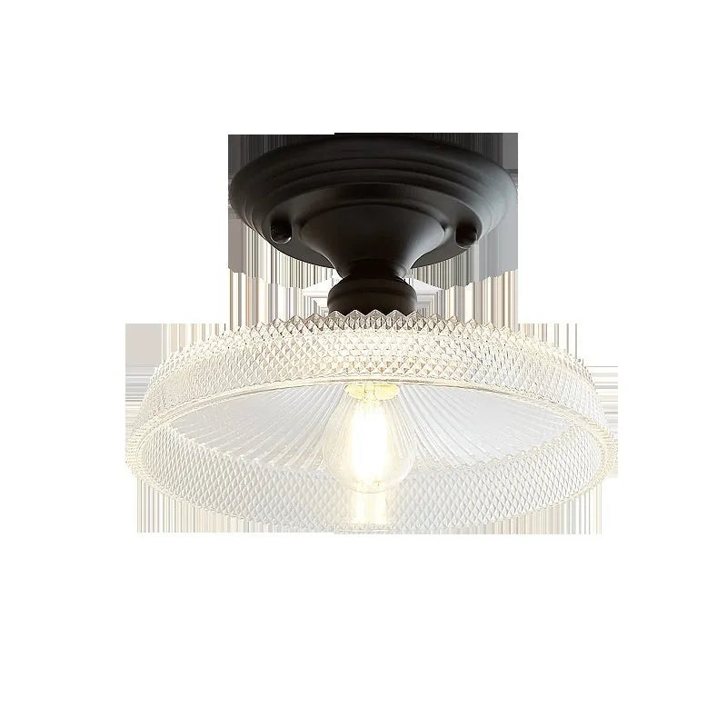 American retro single-head ceiling lamp with clear glass shade showing exposed filament style