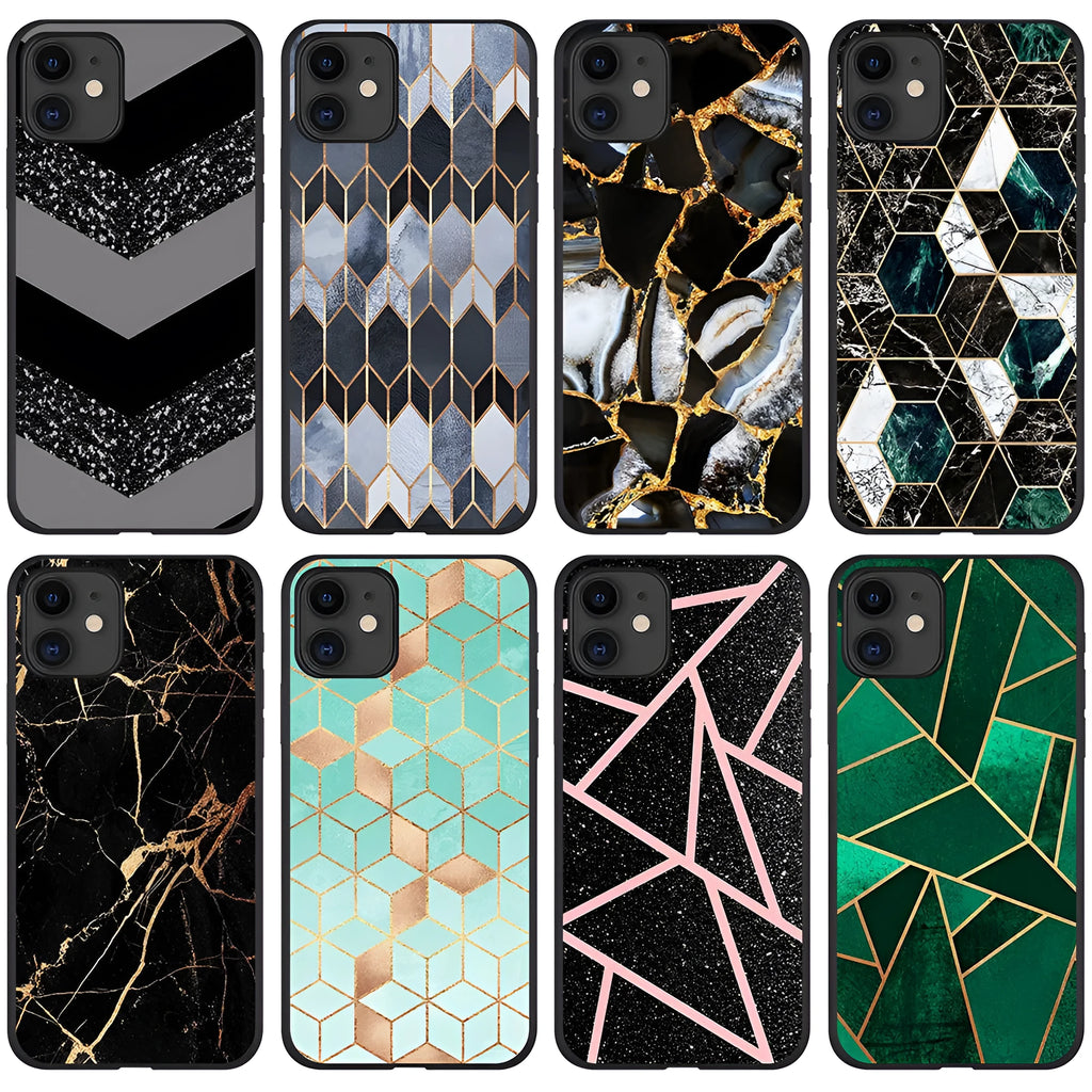 Marble pattern iPhone back cover case for multiple models, showing waterproof and drop-resistant design.