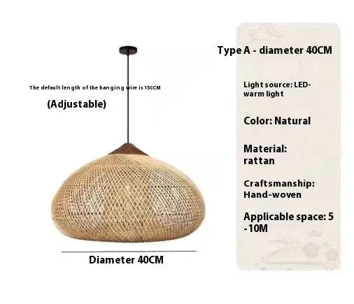 Rattan ceiling lamp 40cm retro hand-woven natural finish for living room