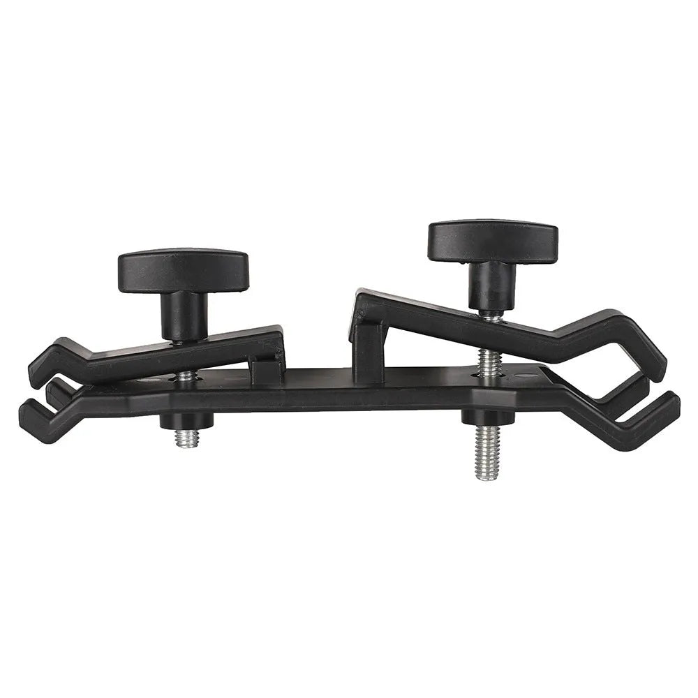 Black ABS plastic umbrella clip camera mount accessory compatible with Apple tripod systems