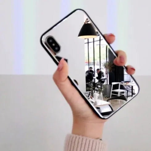 Black mirror phone case for Apple iPhone showing reflective surface on the back cover.