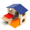 Blue rooftop wooden hamster chalet measuring 17cm wide for cage enrichment