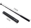 Black retractable selfie stick extended to full length with phone attached, showing detachable tripod legs and wireless remote.