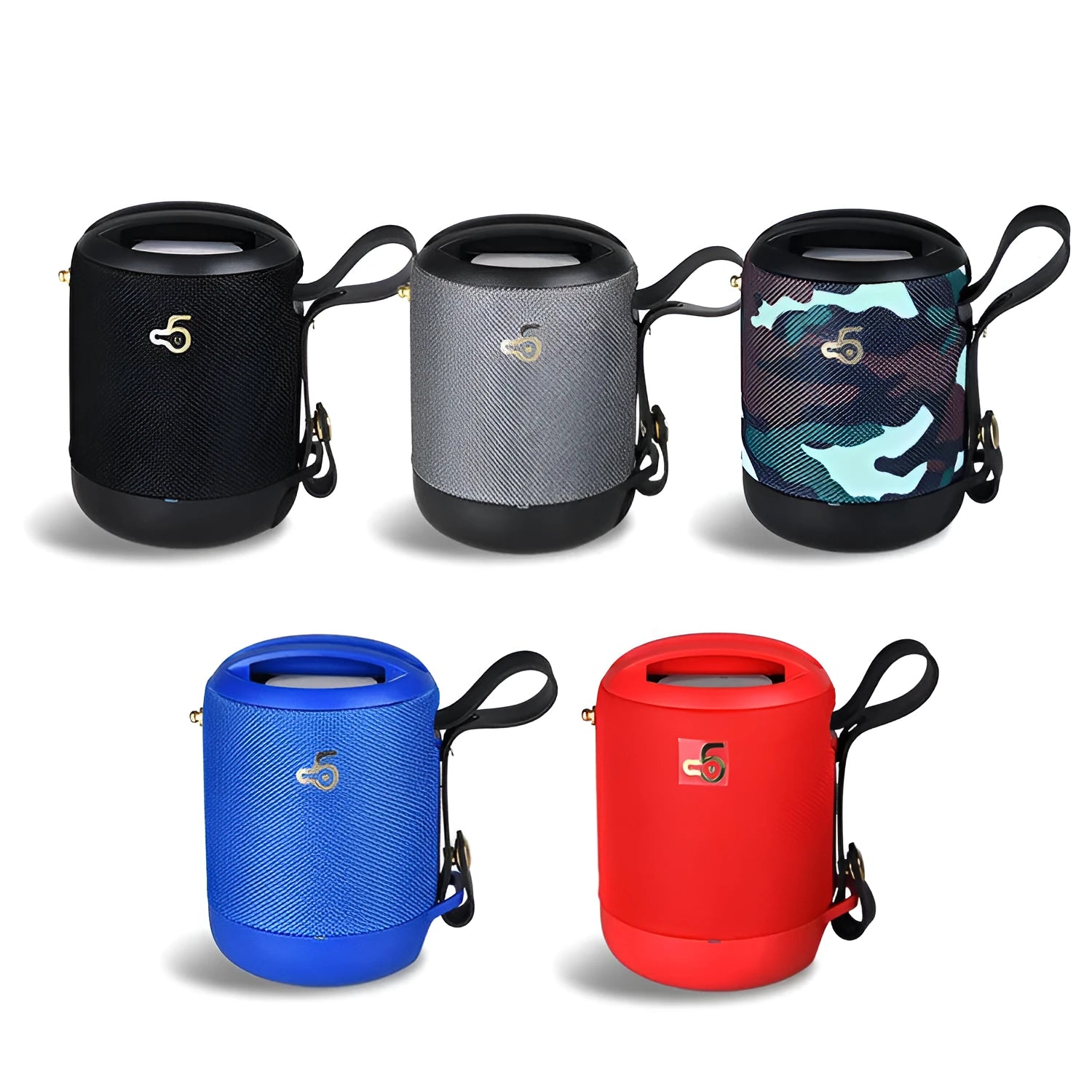 Waterproof portable Bluetooth speaker with leather finish and carrying strap in multiple colour options