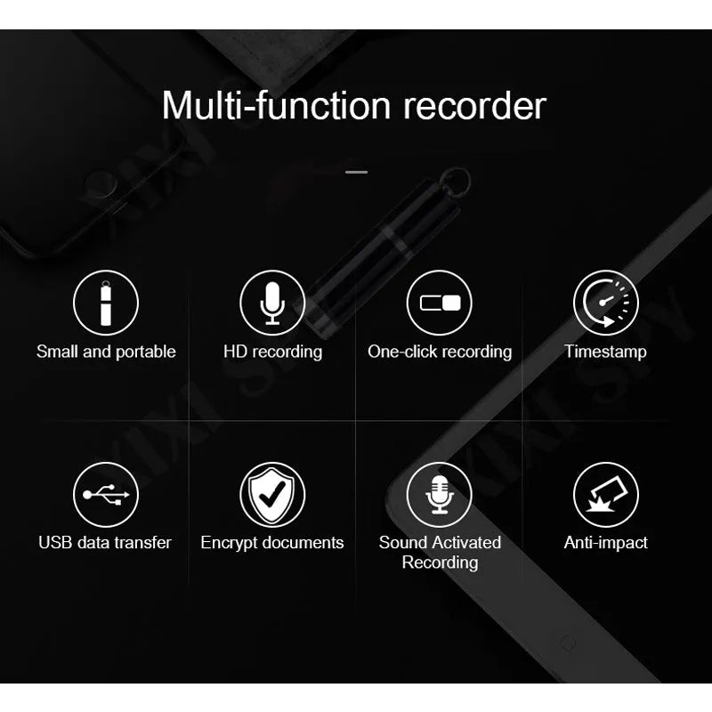 Black Amoi metal voice recorder device with headset accessories