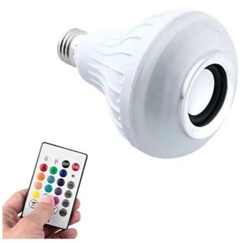 White E27 Bluetooth speaker bulb with LED lighting and integrated wireless audio functionality