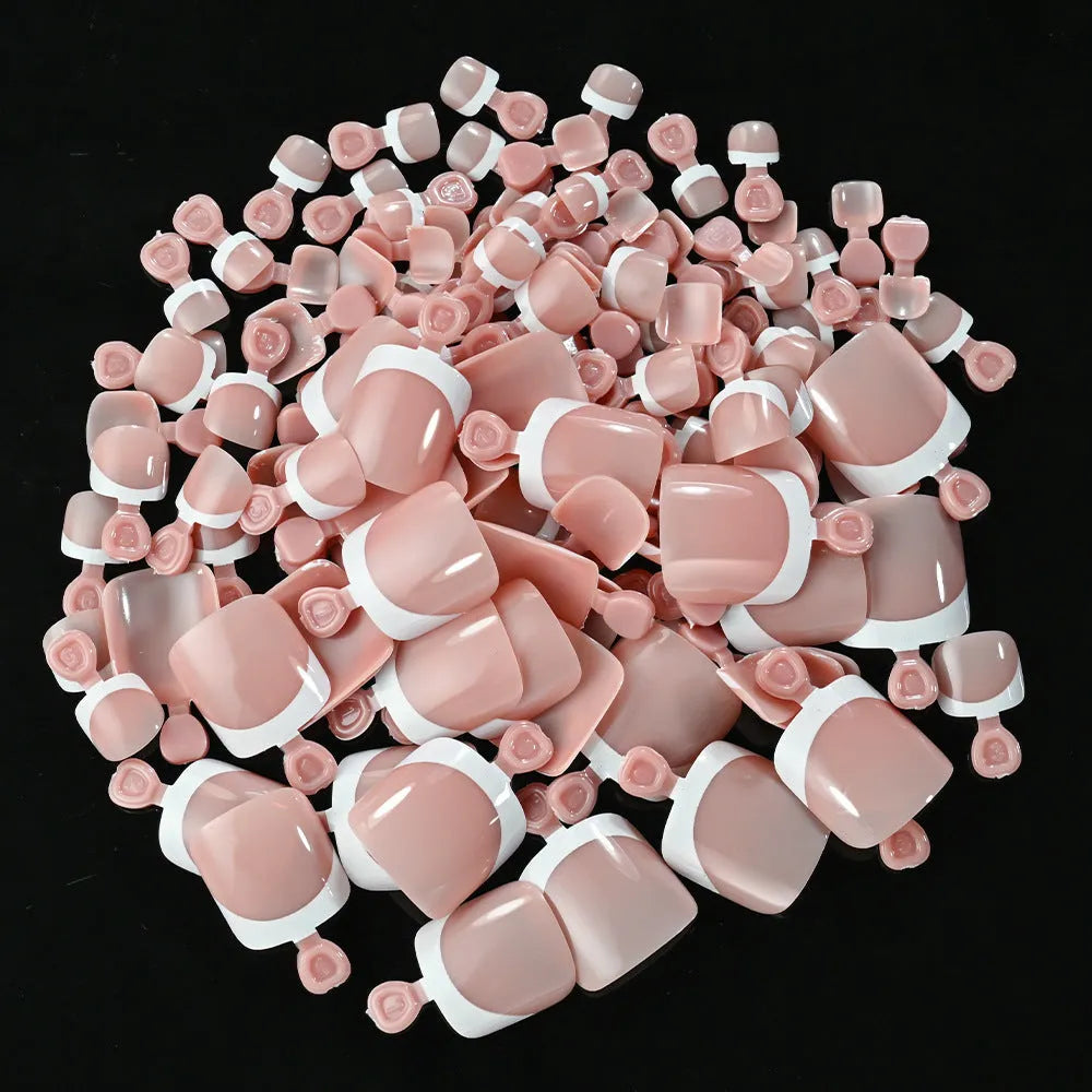 Box of 120 French white edge full square short toe nail tips in assorted nude colours