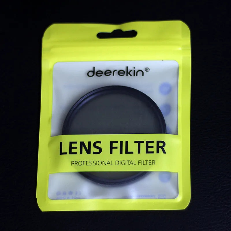 Digital camera ND8 filter in an aviation aluminium frame, shown with lens size markings.