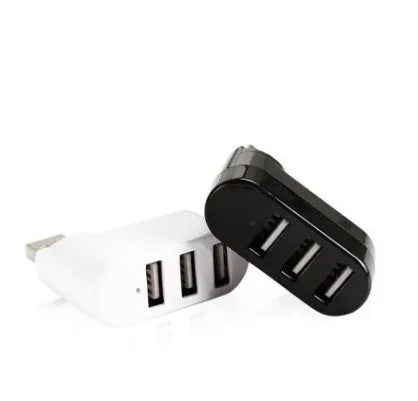 Black and white USB hub with spinning colour indicator showing USB 2.0 multi-interface expansion ports