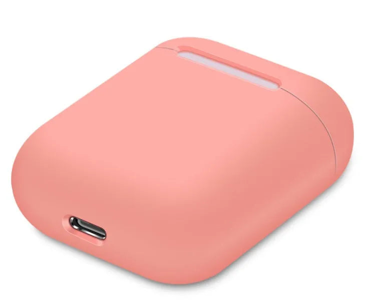 Split-shell silicone protective case for Apple AirPods charging box in a selection of colours on a plain background.