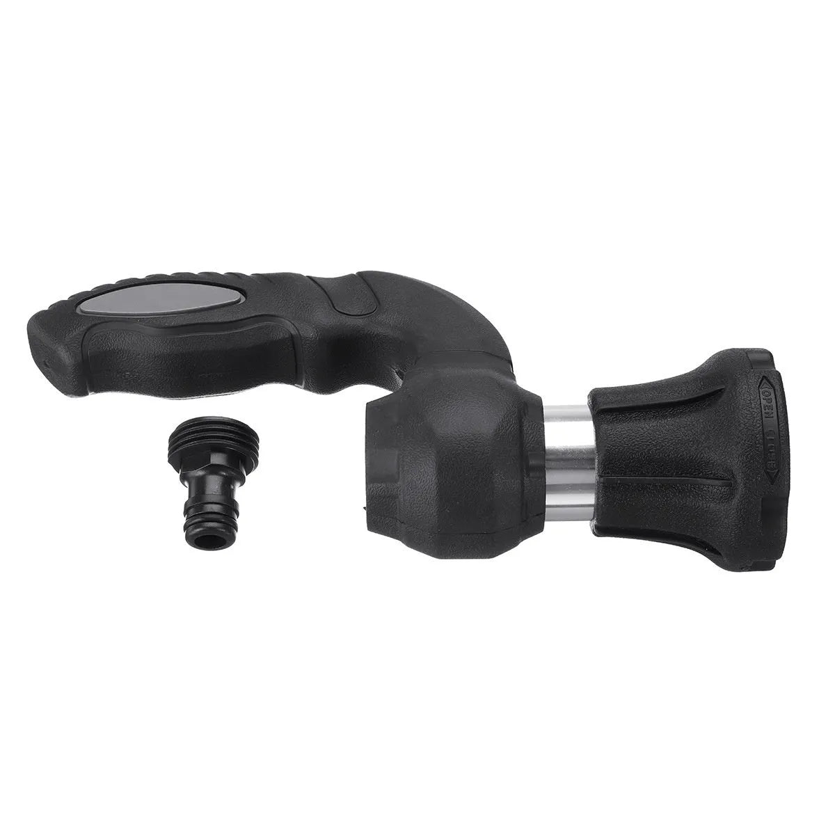 Handheld high pressure water spray gun in black with aluminum alloy head and ABS handle