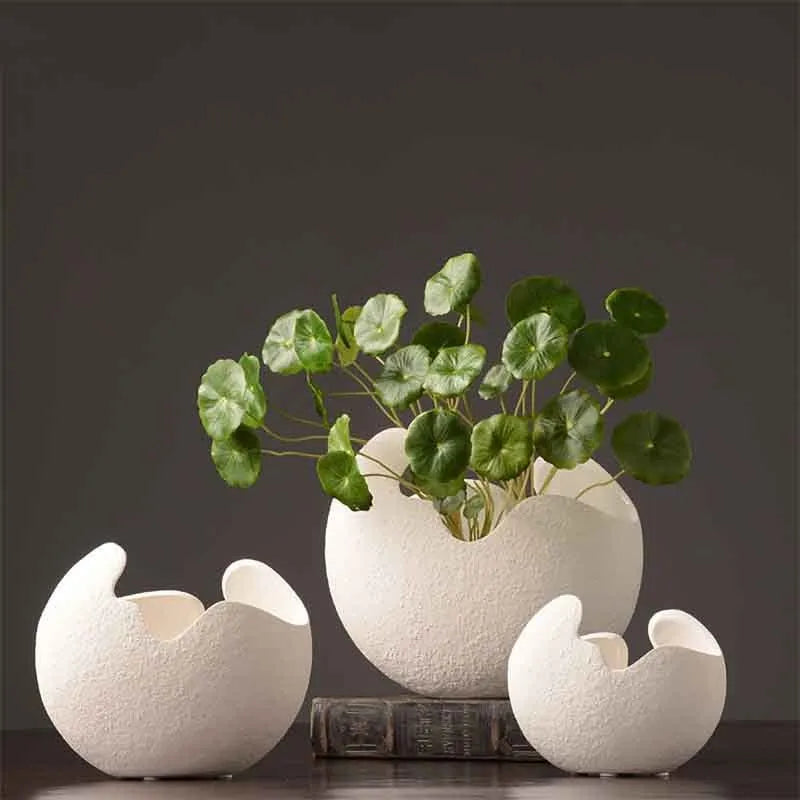 White ceramic vase set of three sizes for living room desktop study, simple modern countertop decor