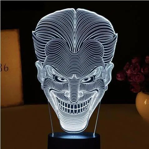 USB-powered 3D acrylic LED lamp with touch control and seven colour options on a desktop