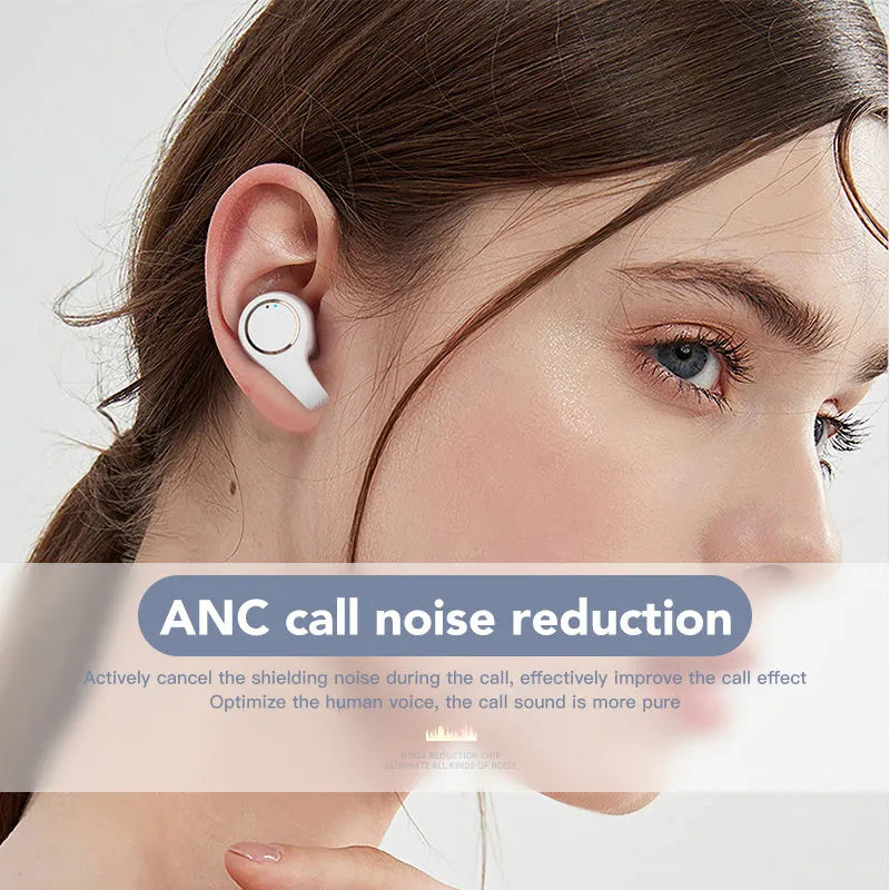 Black and white ANC active noise cancelling Bluetooth headphones with earplug design