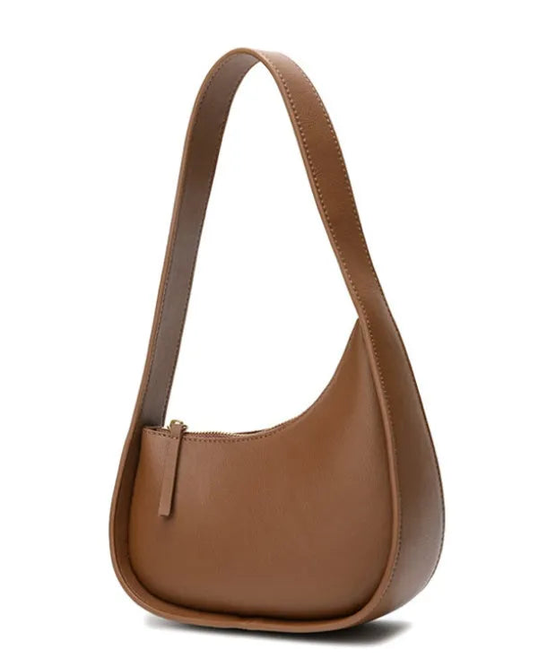 Genuine leather women's half-moon shoulder bag with wide strap in light brown colour