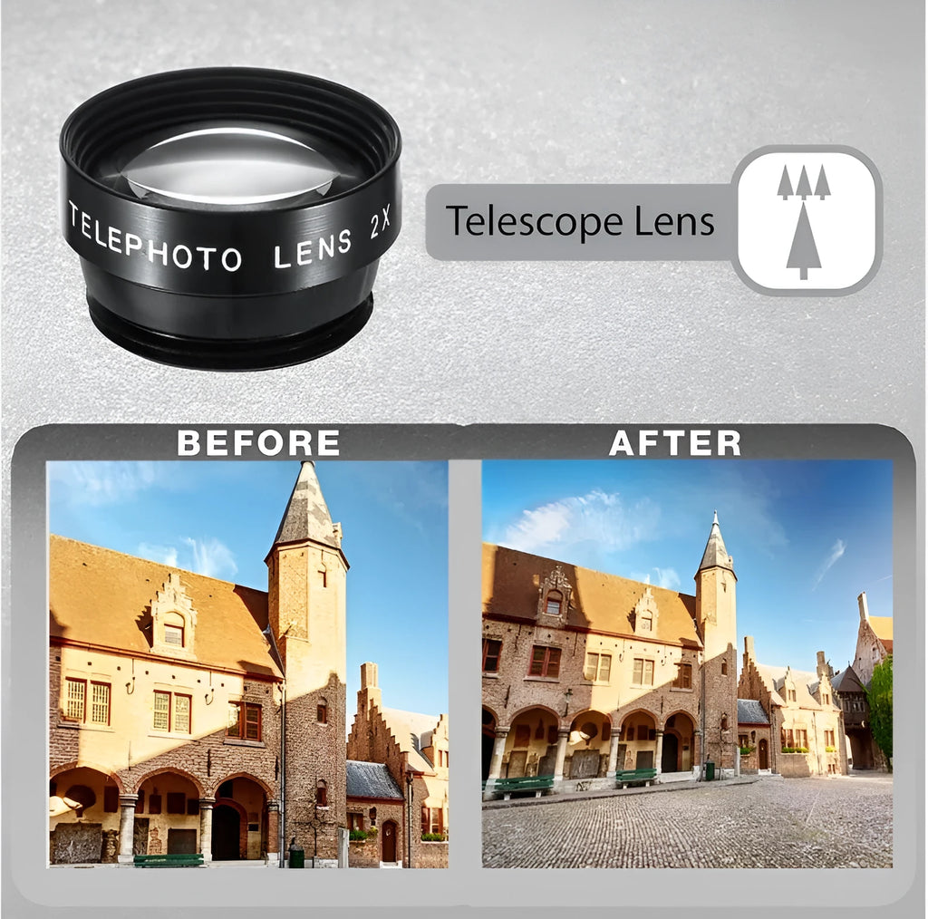 Universal 5-in-1 smartphone lens kit with fisheye, wide-angle, macro, telephoto and CPL lenses