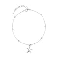 S925 sterling silver anklet with starfish charm and round beads.
