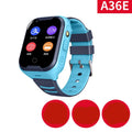 Blue children's smartwatch with a silicone strap and a 1.44-inch touch screen displaying GPS and video call icons.