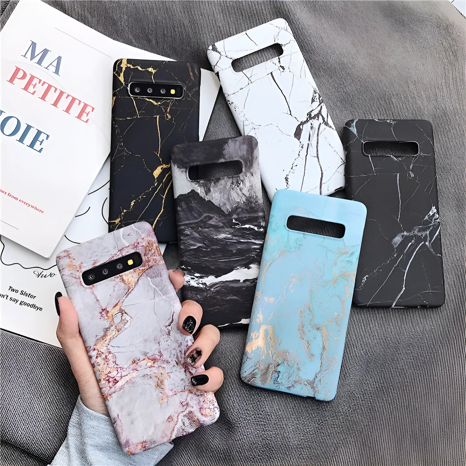 Samsung Galaxy marble phone case with realistic stone pattern on PC back cover