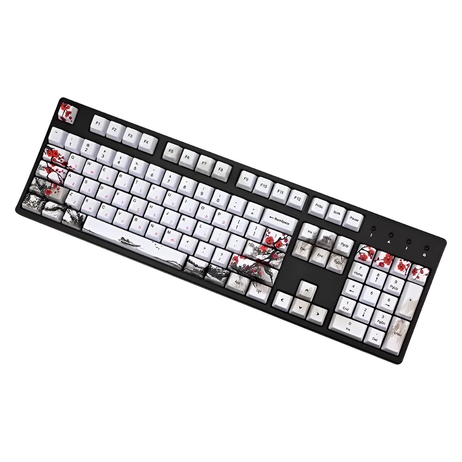 PBT Wangjiang plum blossom design keycap set for mechanical keyboards, showing Korean and Japanese legends.