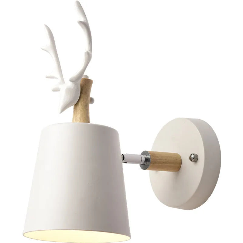 Modern antler bedside wall lamp in black iron and wood, 24x29cm with E27 bulb base.