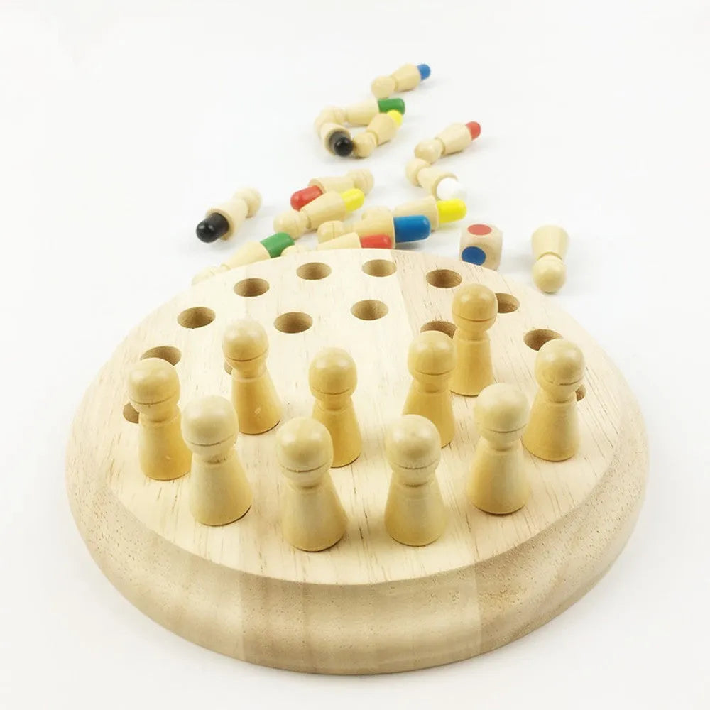 Montessori beech wood memory match stick chess toy with green varnish for colour recognition activities