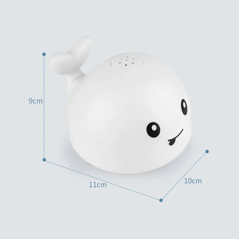Automatic water spray whale bath toy with LED lights for baby sensory play