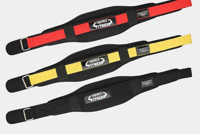 Nylon fitness weightlifting waistband for adults in black, red or yellow colours with L, M, XL size options