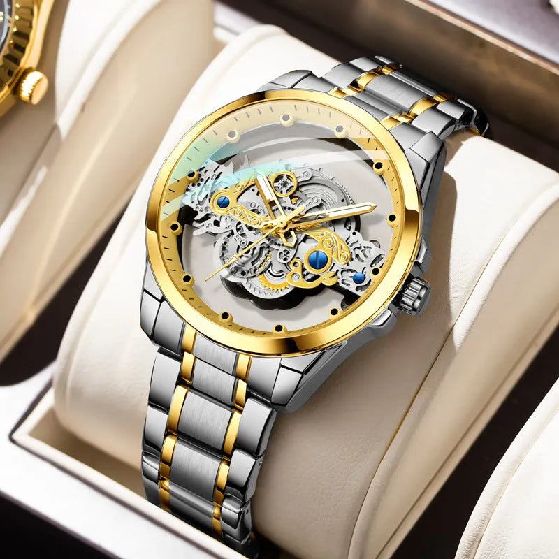 Double-sided skeleton automatic watch 40mm stainless steel luminous tourbillon business wristwatch