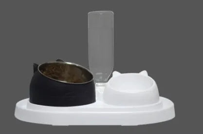 Cat Pet Food Bowl with 304 Stainless Steel Raised Design for Improved Posture Cervical Protection 200ml 400ml 800ml Options Available Black Blue Green Pink White Food Grade PC Material