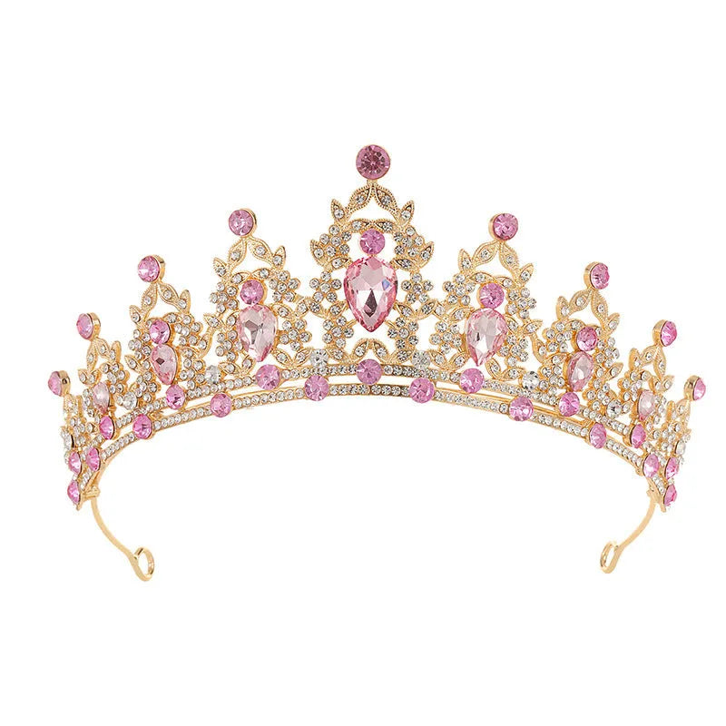 Baroque crown bridal headdress with clear crystal rhinestones on metal alloy base