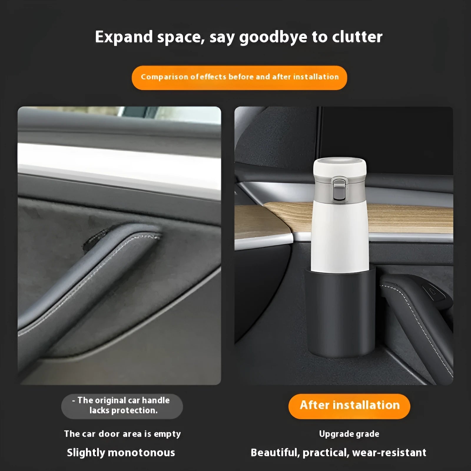 Tesla Model 3 Y front door water cup holder storage box stopper pad ABS black insert accessory