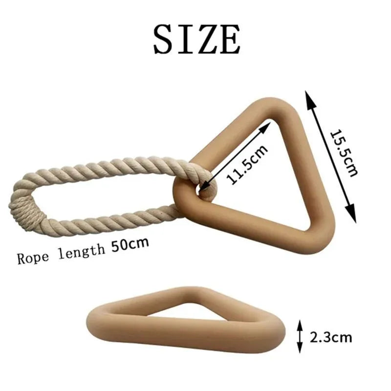 Large triangular dog tug toy made from braided cotton rope in a choice of colours.