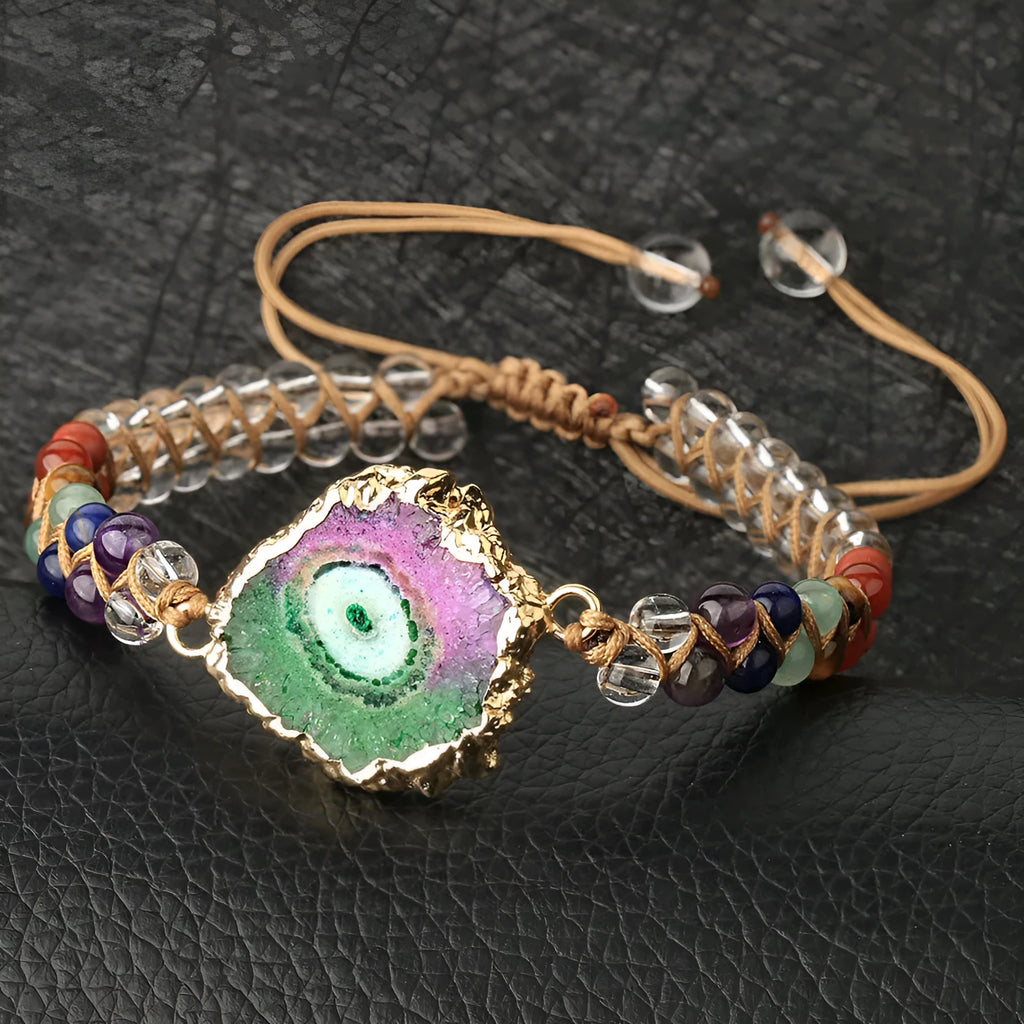 Agate natural crystal beaded braided yoga bracelet for women lapis G424 colour onyx and crystal geometric shape