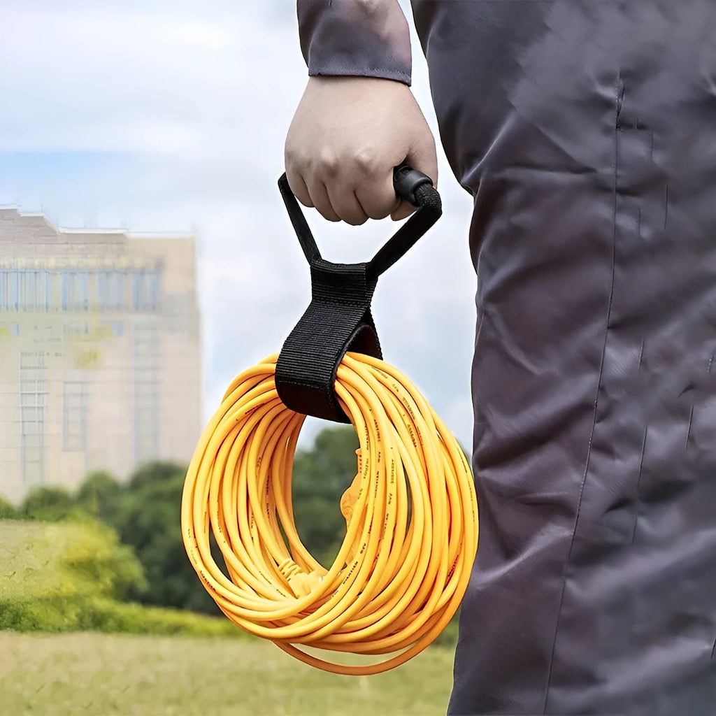 Portable heavy-duty nylon storage strap with Velcro handle in standard colour for outdoor gear organisation