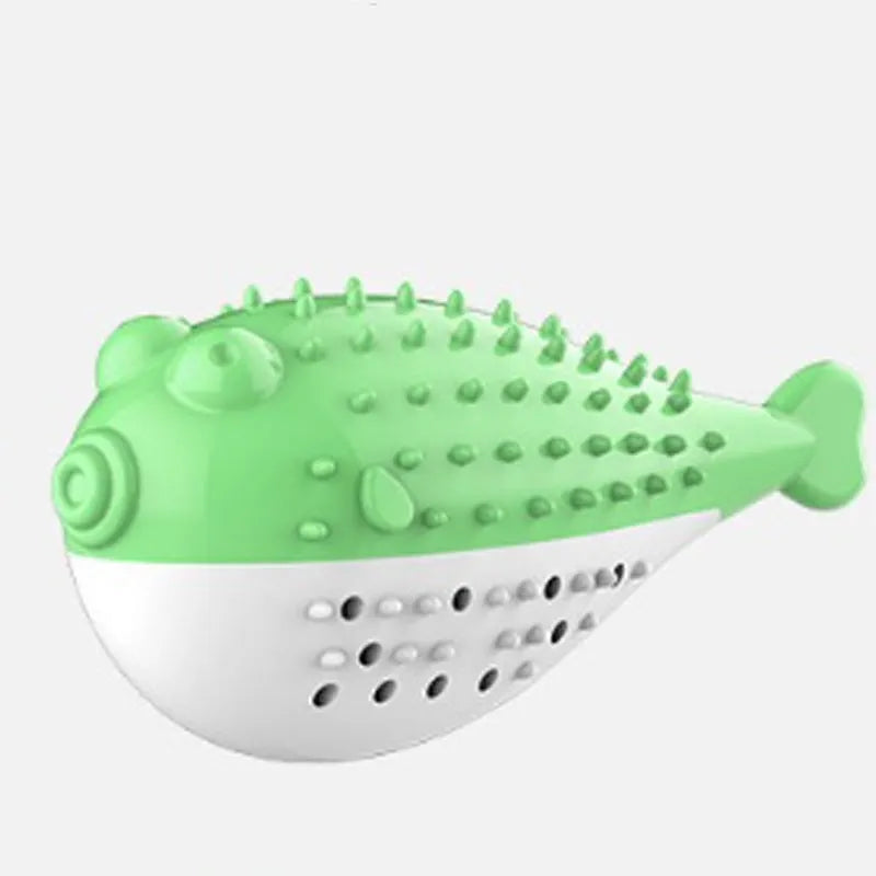 Silicone fish cat chew toy in blue, green, pink, or yellow colours measuring 12.2cm long
