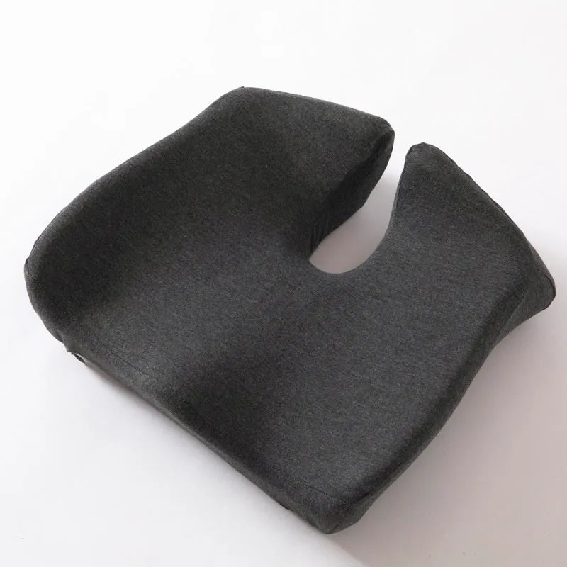 Memory foam office chair cushion in dark grey measuring 36x40x11cm with waist support contour