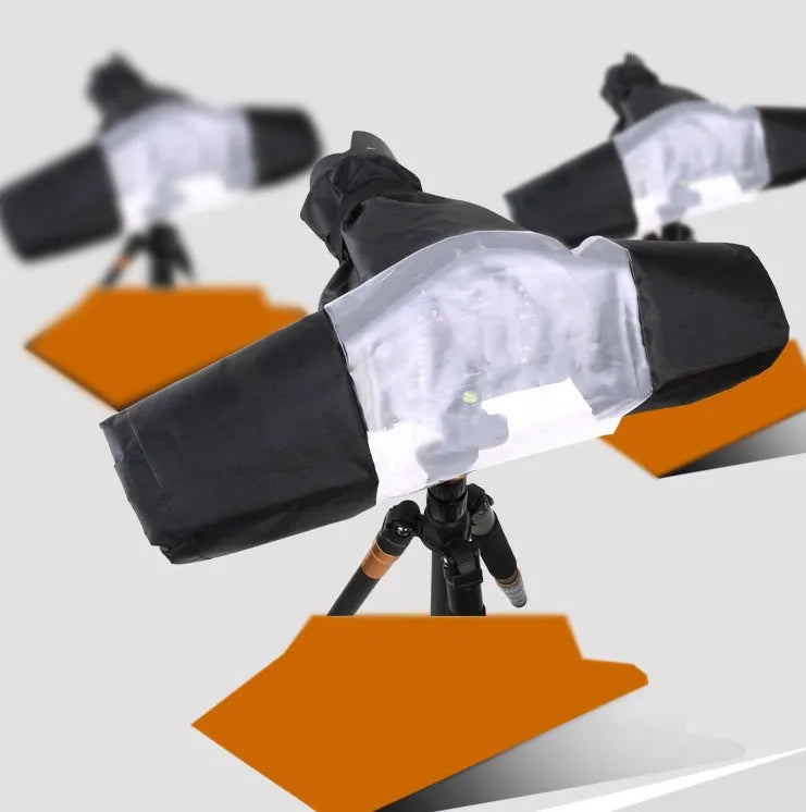 Clear transparent PVC DSLR camera rainproof cover with elastic hem and adjustable drawstring hood