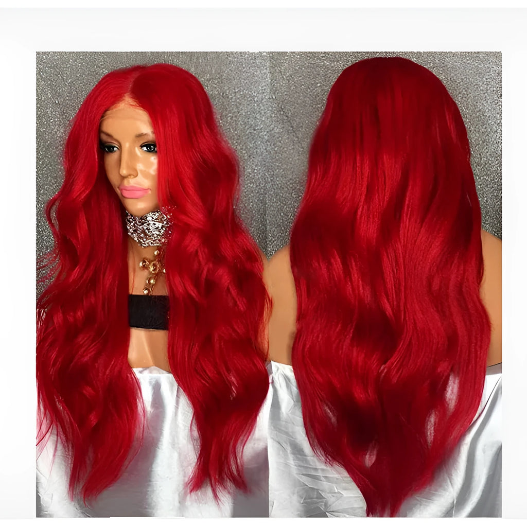Red long curly wig for women, 26 inch, half hand-woven, chemical fibre matte high temperature wire