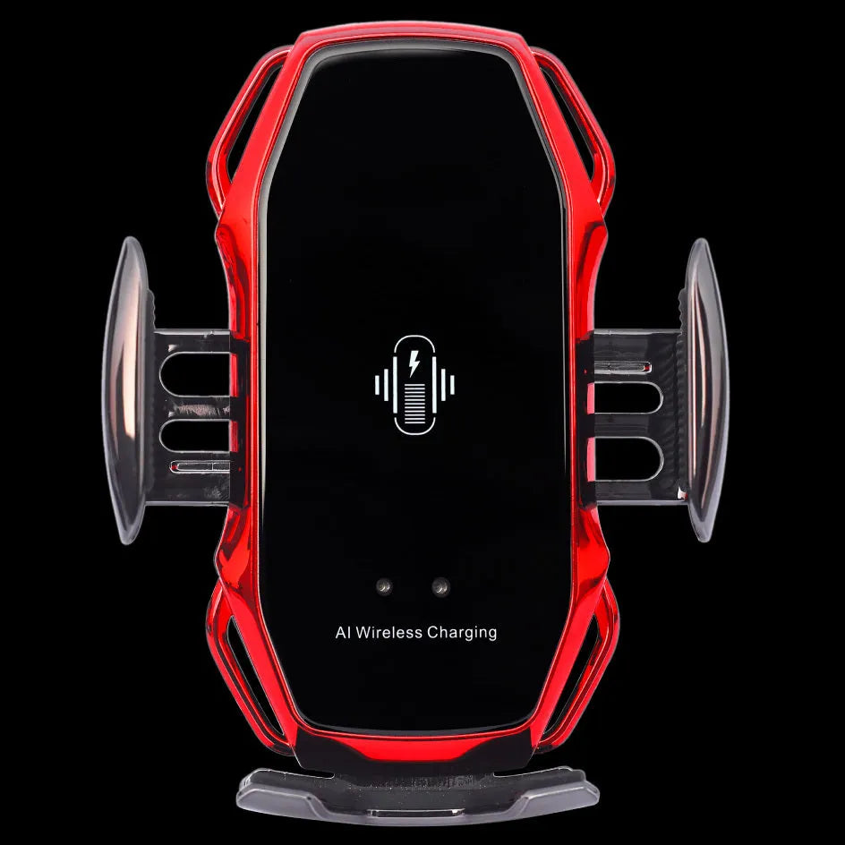 Car mobile phone holder with USB port in black, blue, gold, and red colour options.