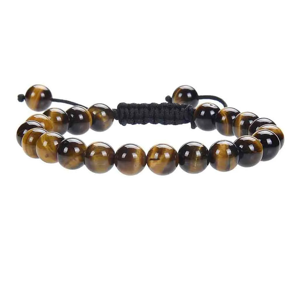 Women's hand-woven flat knot braided healing bracelet with colourful gemstone beads