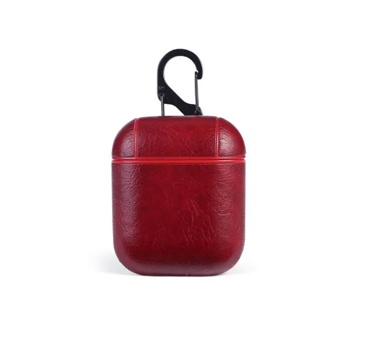 Genuine leather AirPods case in four colour options: black, brown, light brown, red