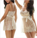 White spandex lingerie set for women shown in sizes small, medium, and large.