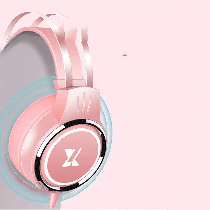 Girl powder-upgraded computer gaming headset wired earphone with protein earmuffs for PC 3.5mm USB